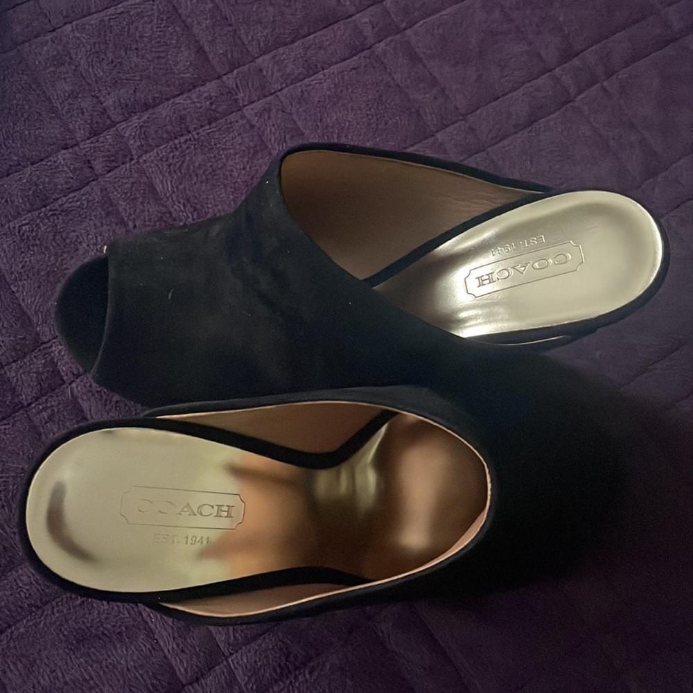 Coach Suede Wedges tortoise shell heel